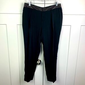 Rag & Bone Size 8 Black Dress Pants Straight Leg Leather Trim office siren
